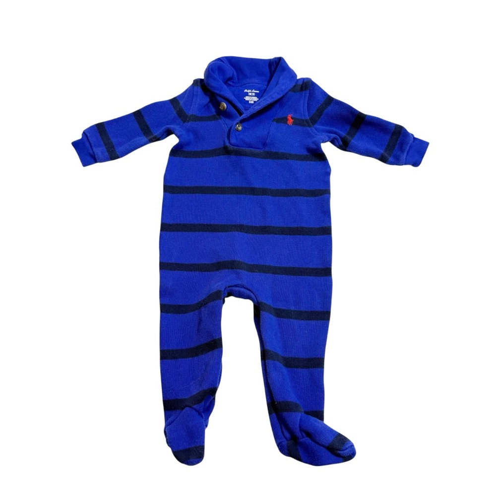 Ralph Lauren Baby Boys French‎ Rib Striped Footed Coverall Size 9M